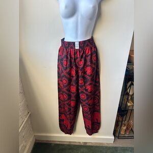 Koru Black Red Elephant Harem Jogger Pants, Boho Festival Thai Style, Size S–L